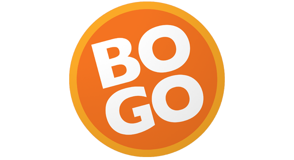 Orange circle with Bogo text in white letters