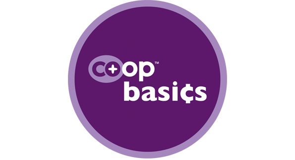 Purple circle with Coop Basics logo inside