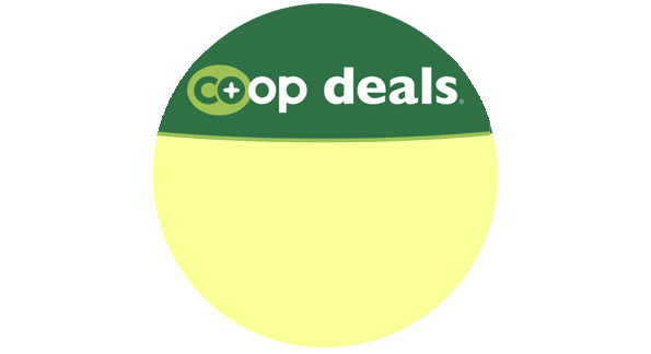 green and yellow circle with coop deals text in white
