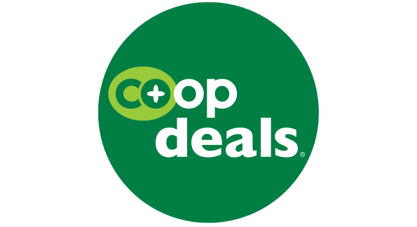 green circle with coop deals text in white