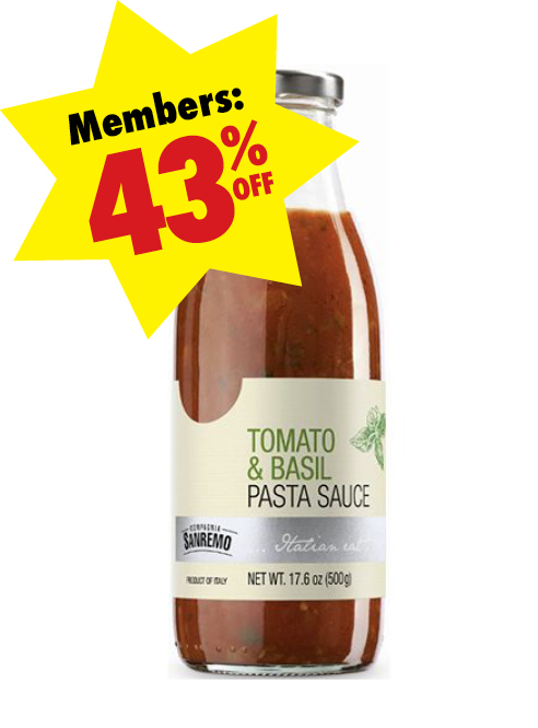 Bottle of San Remo Tomato and Basil Pasta Sauce. Save 43%.