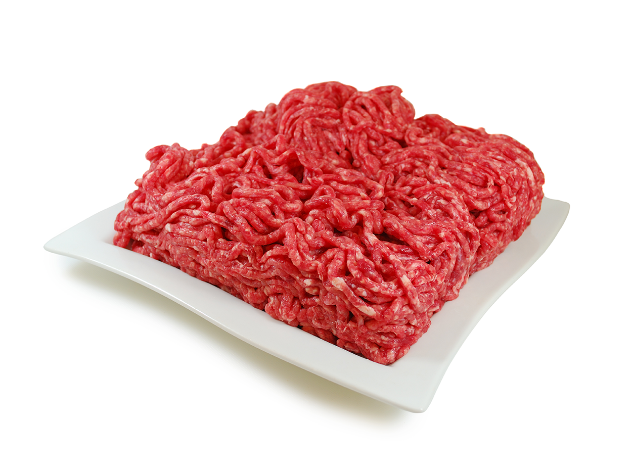 Plate with raw ground beef.