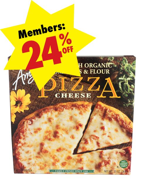 Box of Amy's Frozen Pizza