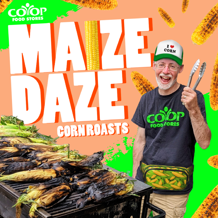 Photo illustration of employee with corn at corn roast