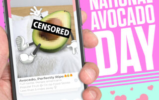 Photo illustration of cell phone with avocado dating site (really)