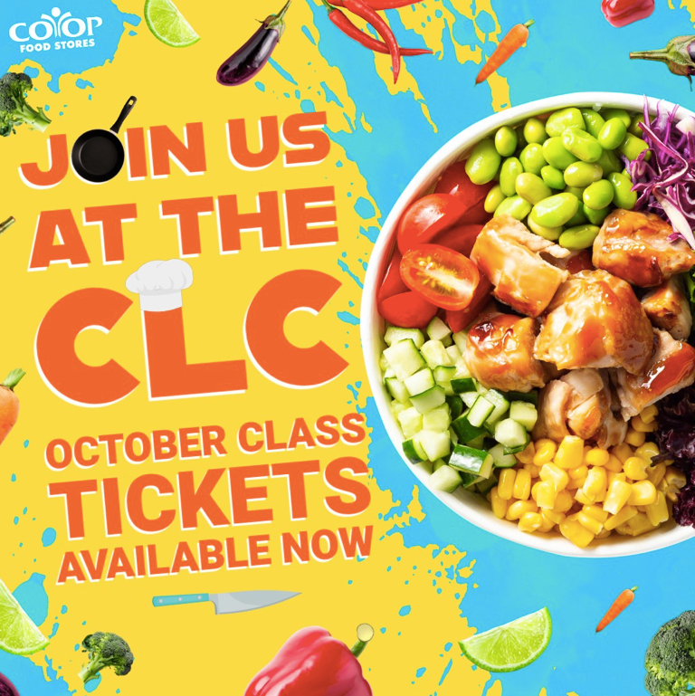 Photo illustration featuring food in bowl on colorful background for 2025 fall Co-op Classes