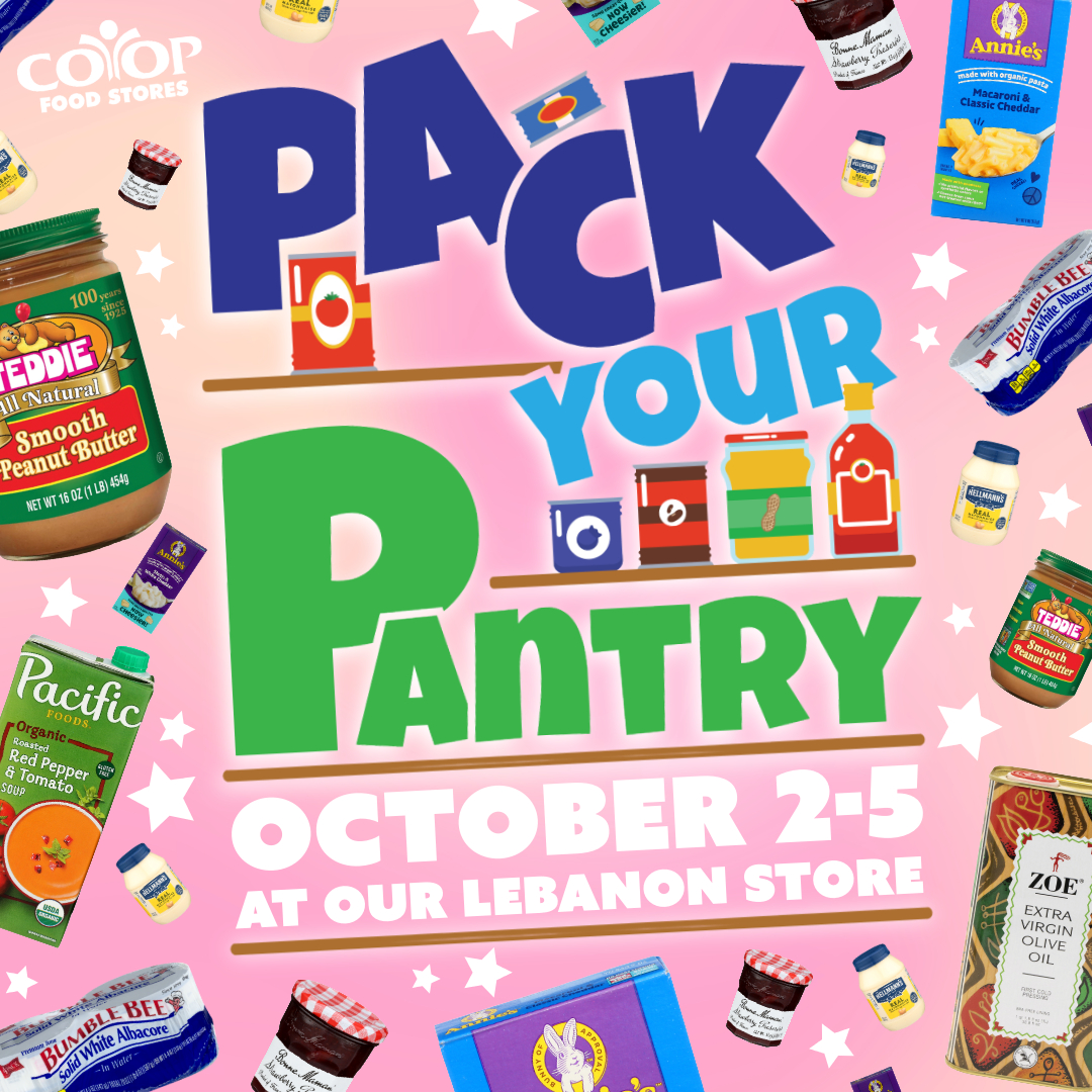 Collage of products on colorful background for Pack Your Pantry sale