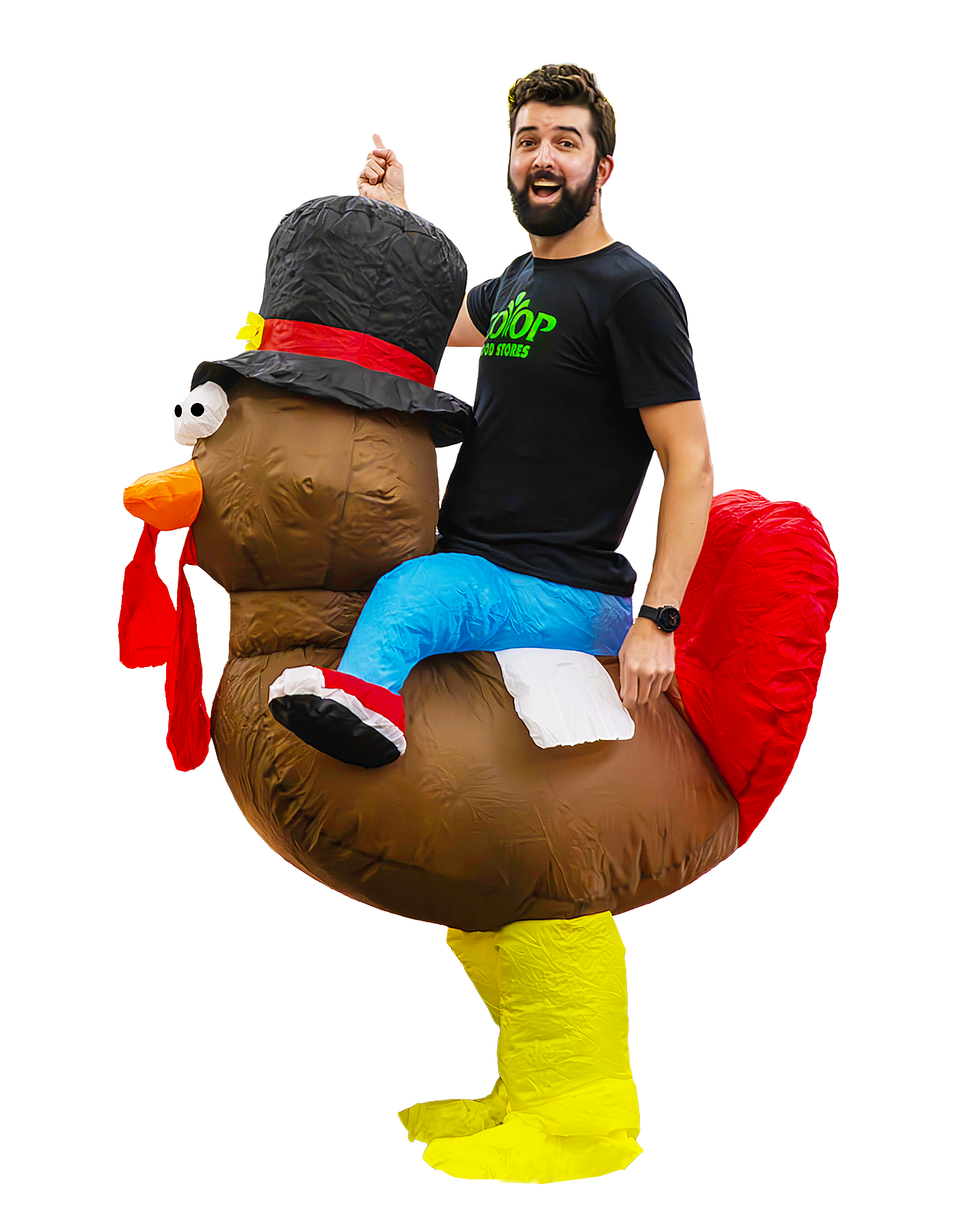 turkey_man Co-op employee in inflatable turkey costume. Really!