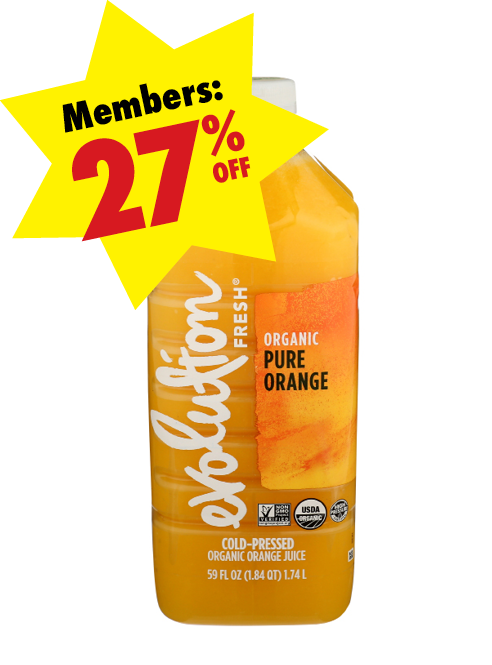 Bottle of Evolution Fresh Organic Cold Pressed Orange Juice