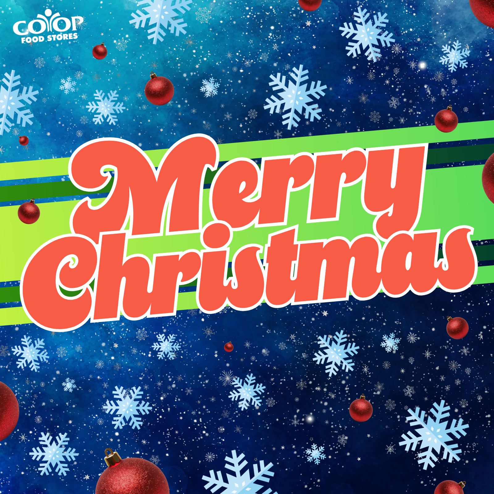 holiday_christmas_banner Words "Merry Christmas" on colorful background with snowflakes