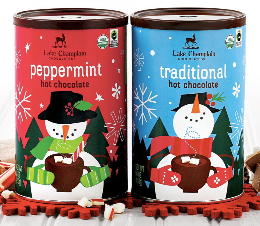 Photo of Lake Champlain holiday hot chocolate containers