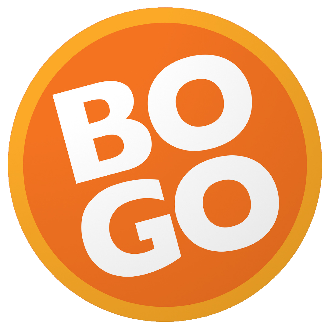 BOGO logo with lettering on orange circle with transparent background