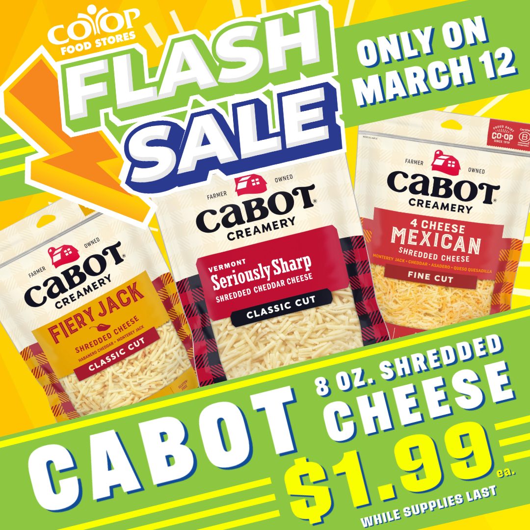 Photo illustration of Cabot Cheese packages for Flash Sale March 12
