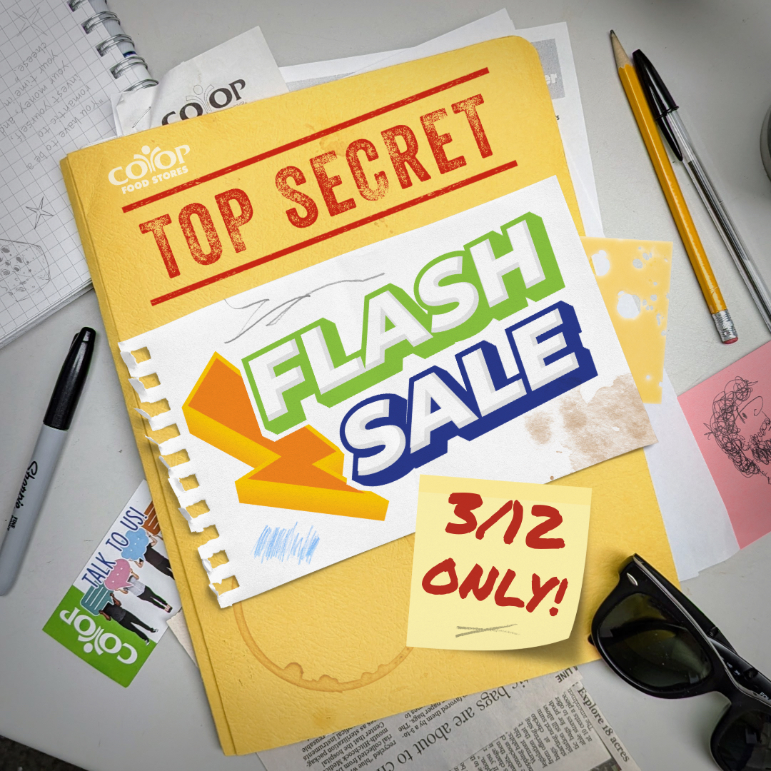 Photo illustration of messy desk with flash sale logo on note paper and sticky note with date of 3/12