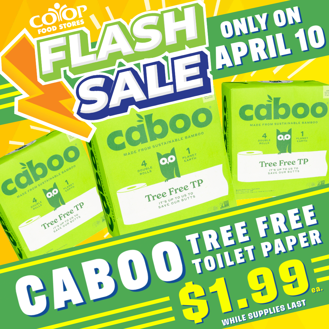 caboo_flash_sale Photo illustration of 4-packs of Caboo TP with Flash Sale logo on colorful background to promote upcoming sale