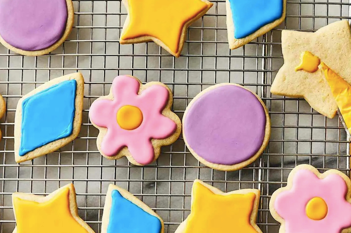 Rack with colorful spring cookies