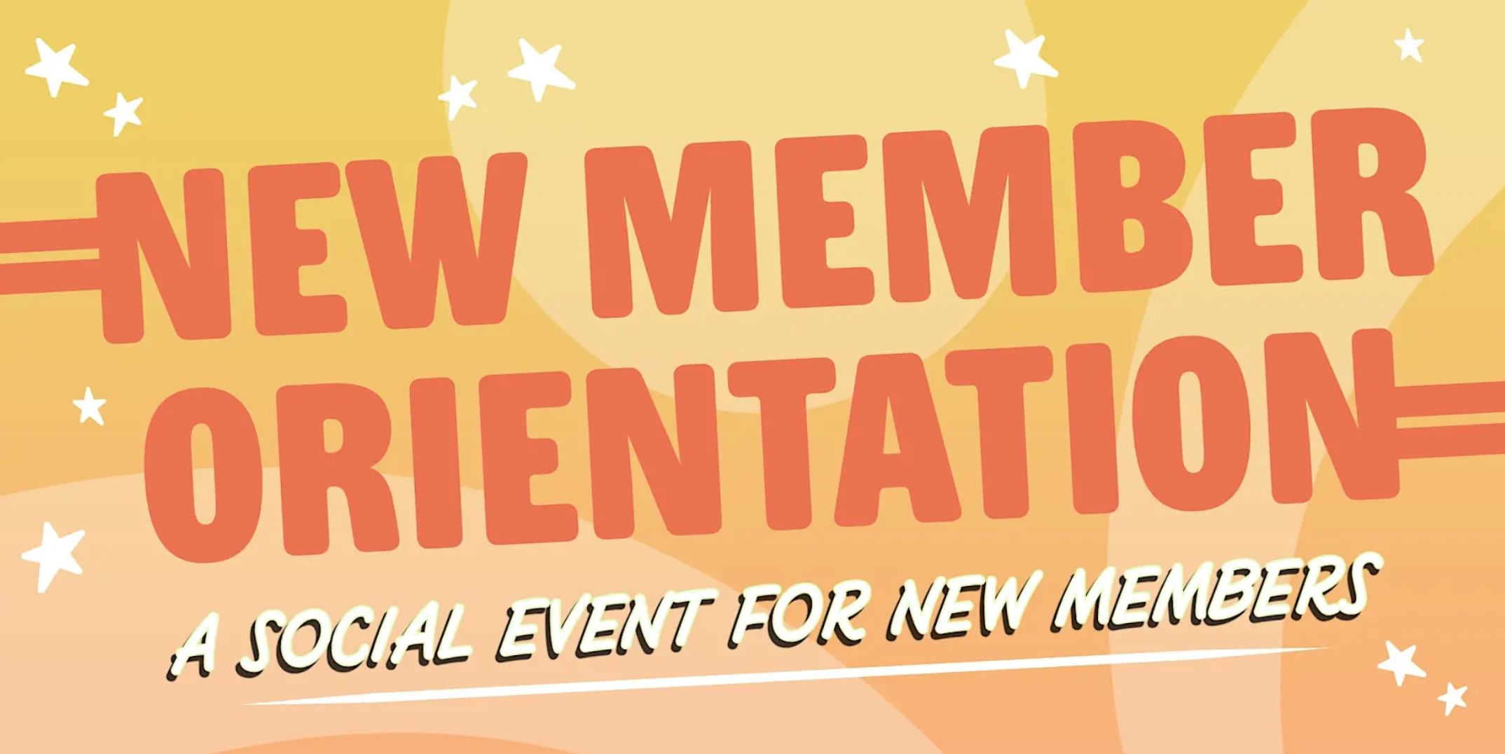 Illustration with the words "New Member Orientation" on colorful background