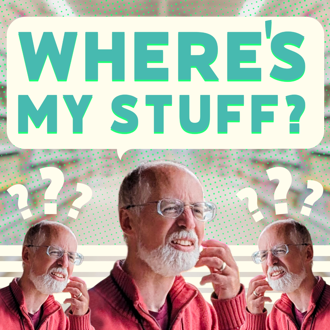 Co-op employee scratching face under speech balloon that says, "Where's my stuff?"